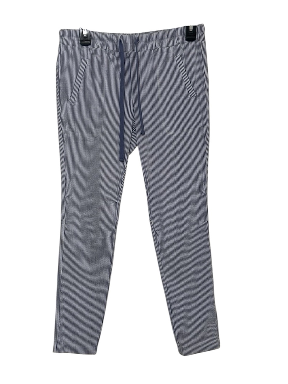 Shines & Star Blue White Seersucker Stripe Jogger Pants Drawstring Elastic